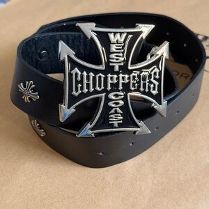 New Black Faux Leather Belt with Silver Tone Cross Buckle